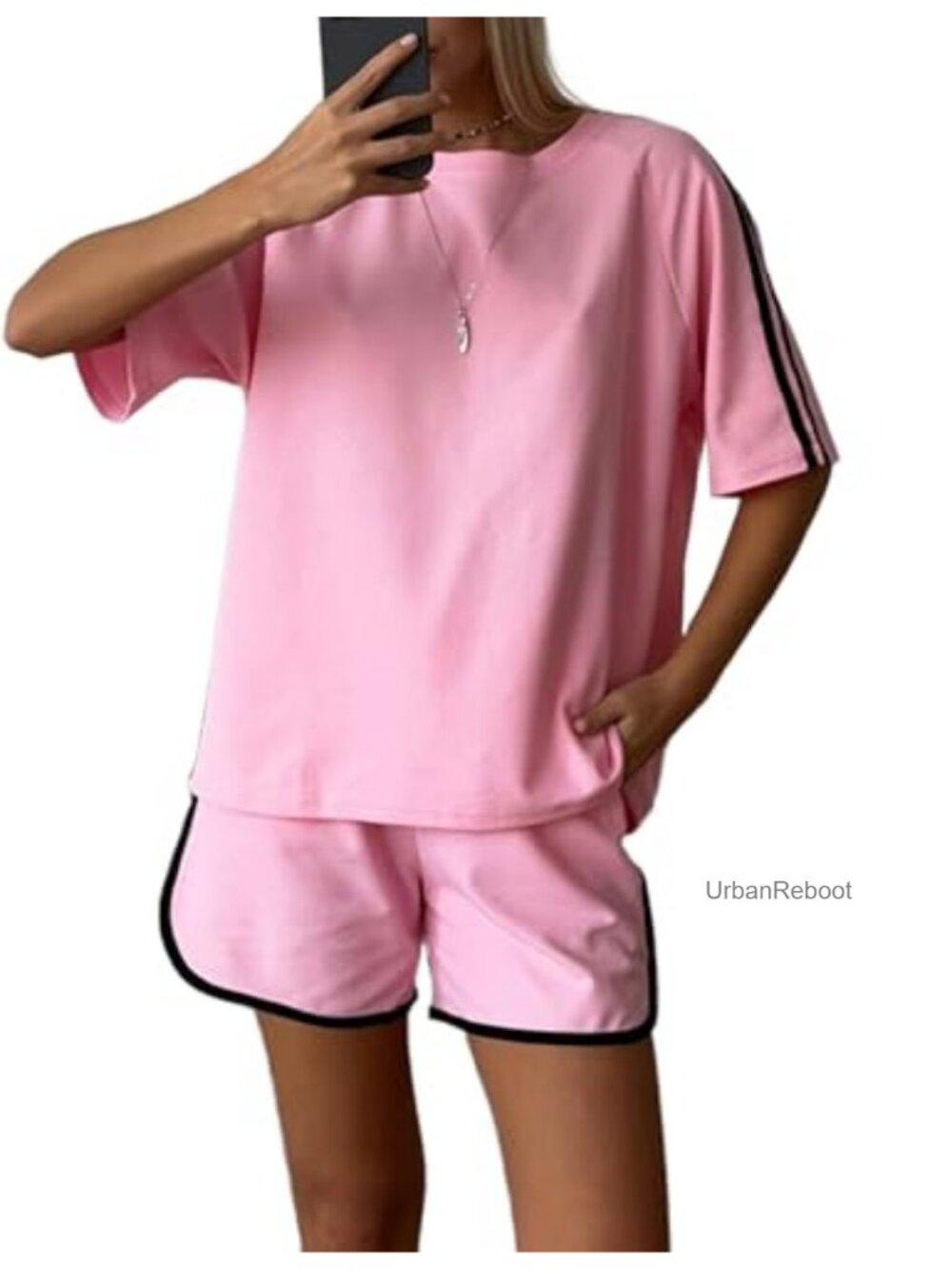 2 Piece Oversized T-Shirt & Drawstring Shorts Set Lounge Workout
